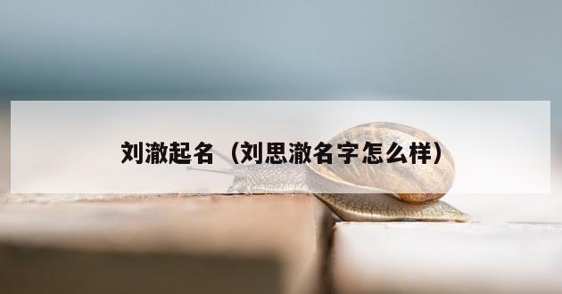 刘澈起名（刘思澈名字怎么样）